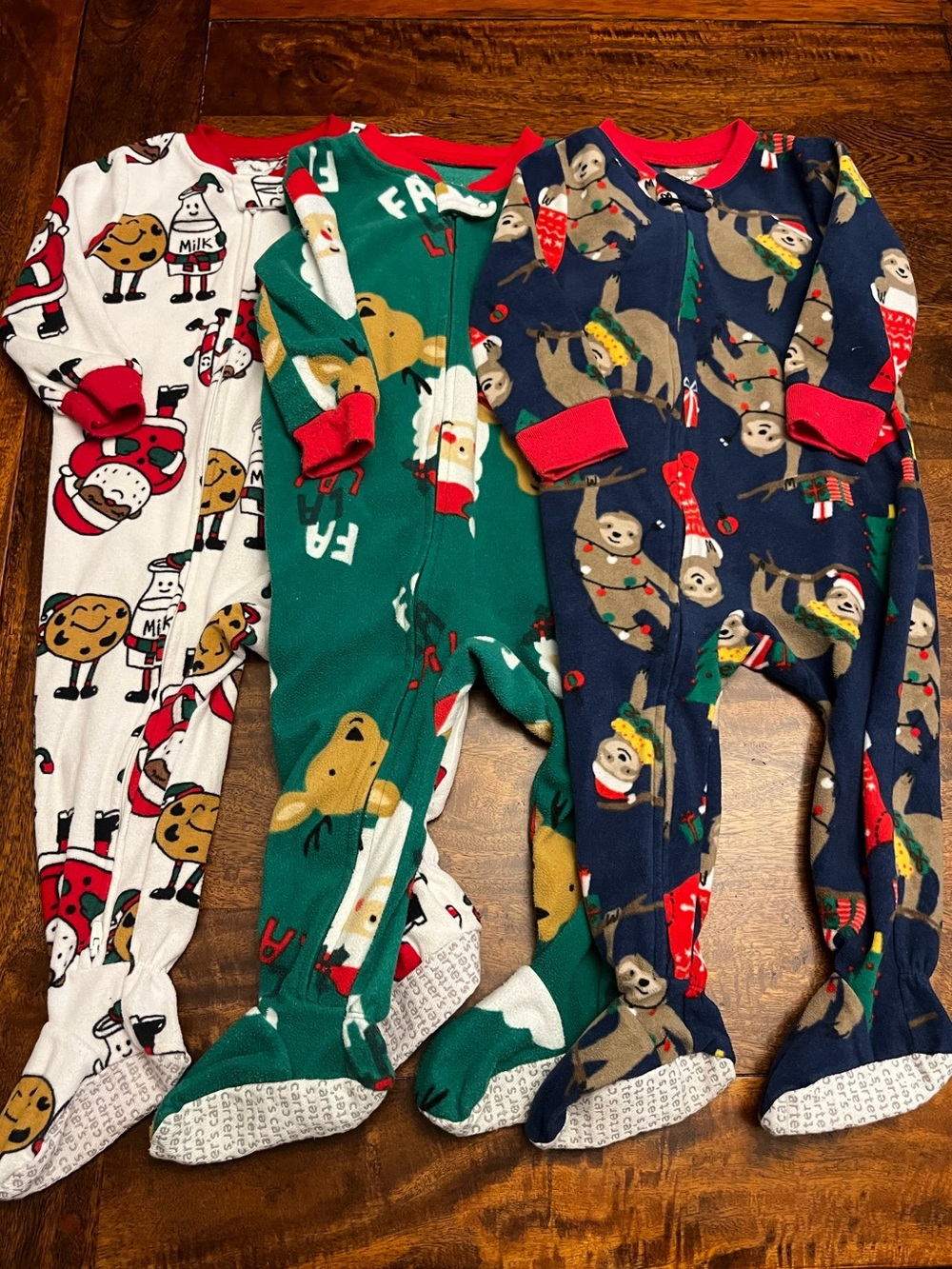Lot of 3 Carter’s Christmas Footed Pajamas 18 Months